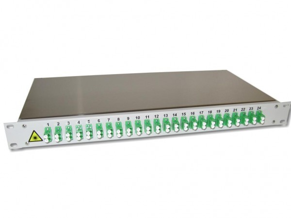 19" LWL Spleißbox 1HE mit 24 LC/APC duplex singlemode Kupplungen grün bestückt