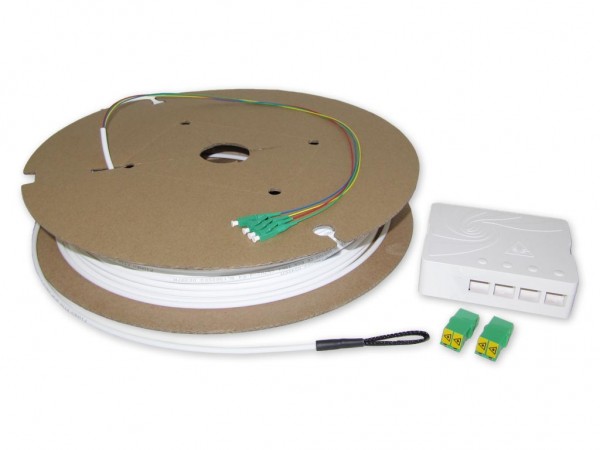 FTTH Set Dropkabel auf Spule mit 4 LC/APC konfektionert FTTH Dose 2 LC APC duplex Kupplung mit Shutter